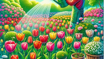 Water geven aan tulpen